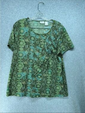 Kim Rogers Green Patterned Short Sleeve Tee